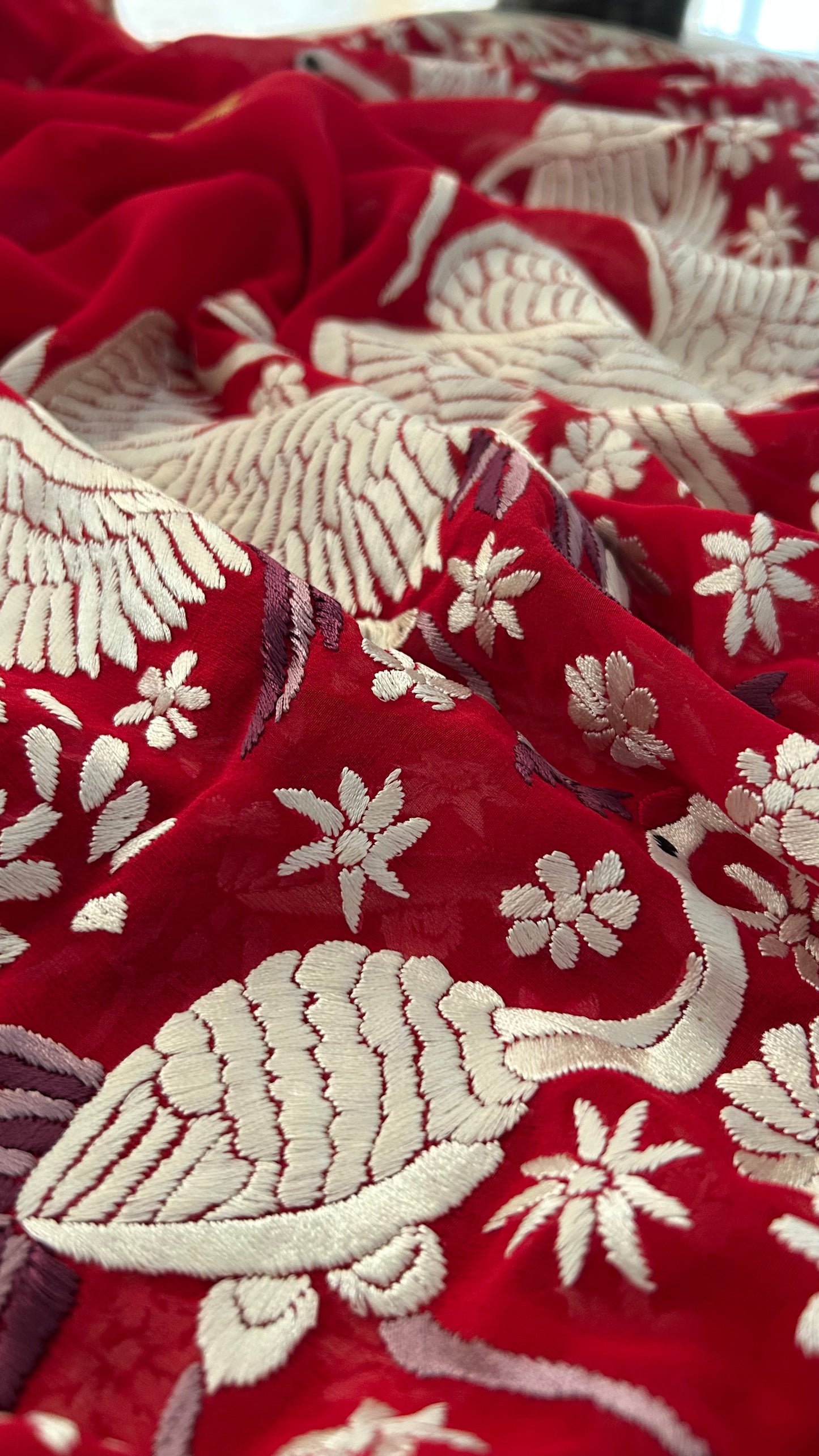 Designer Red Parsi Gara Dupatta for Women