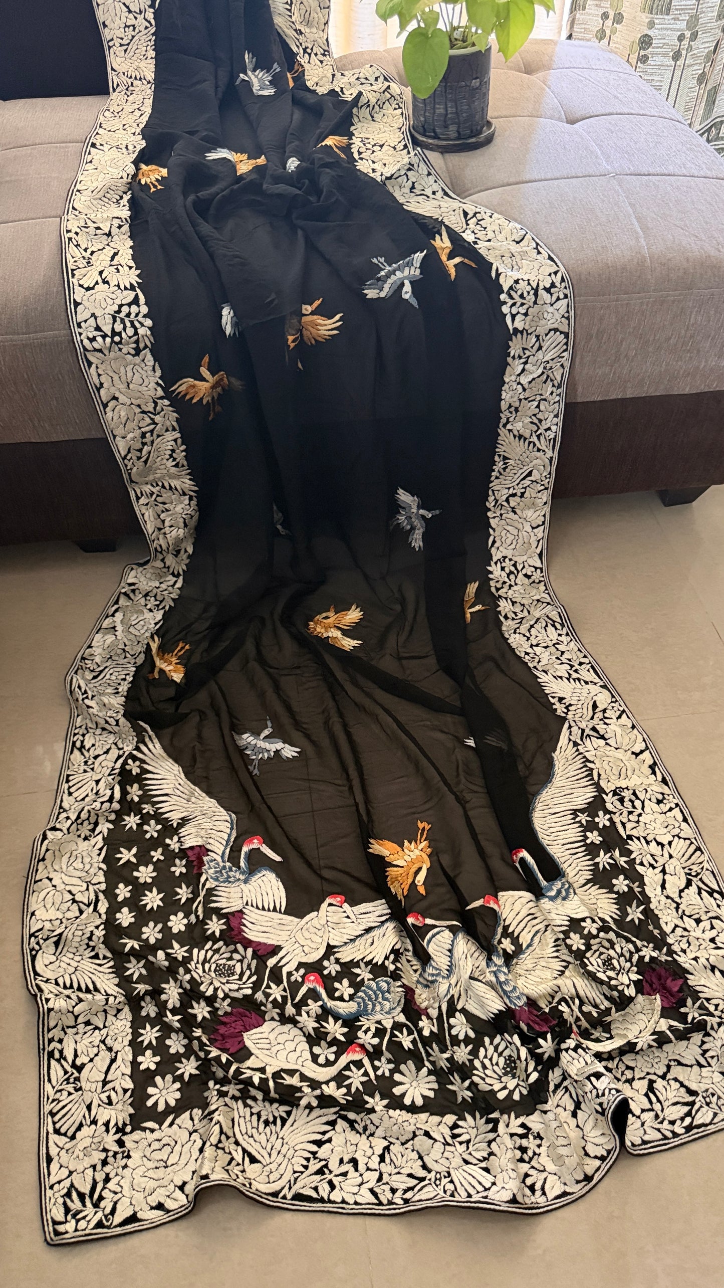 Designer Black Parsi Gara Dupatta for Women