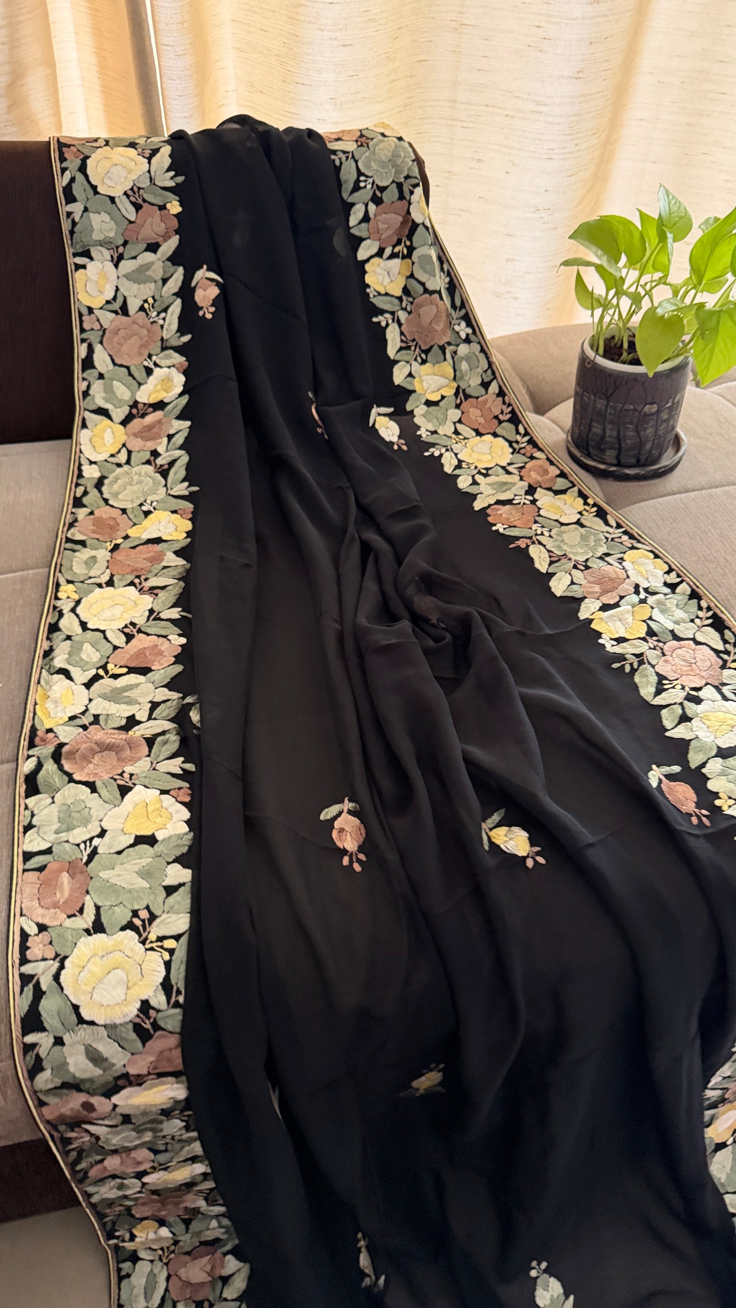 Designer Floral Parsi Gara Suit (Three Piece)