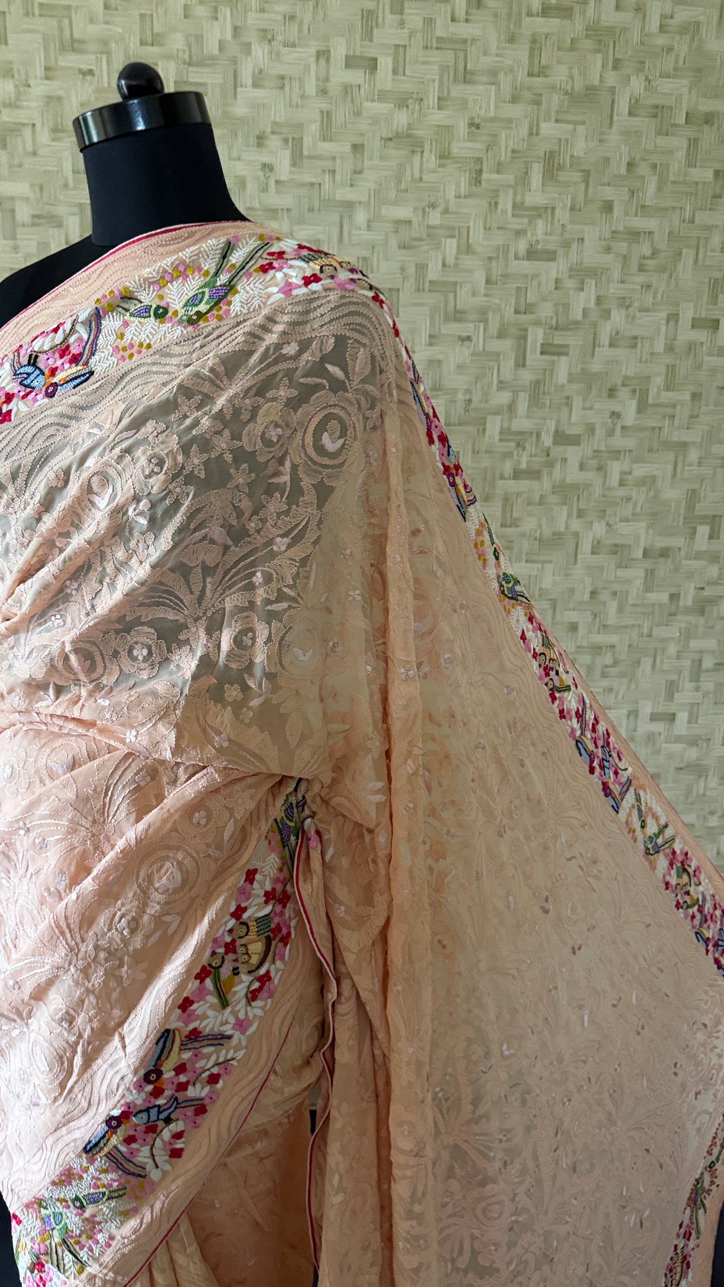 Peach Chikankari Parsi Gara Saree