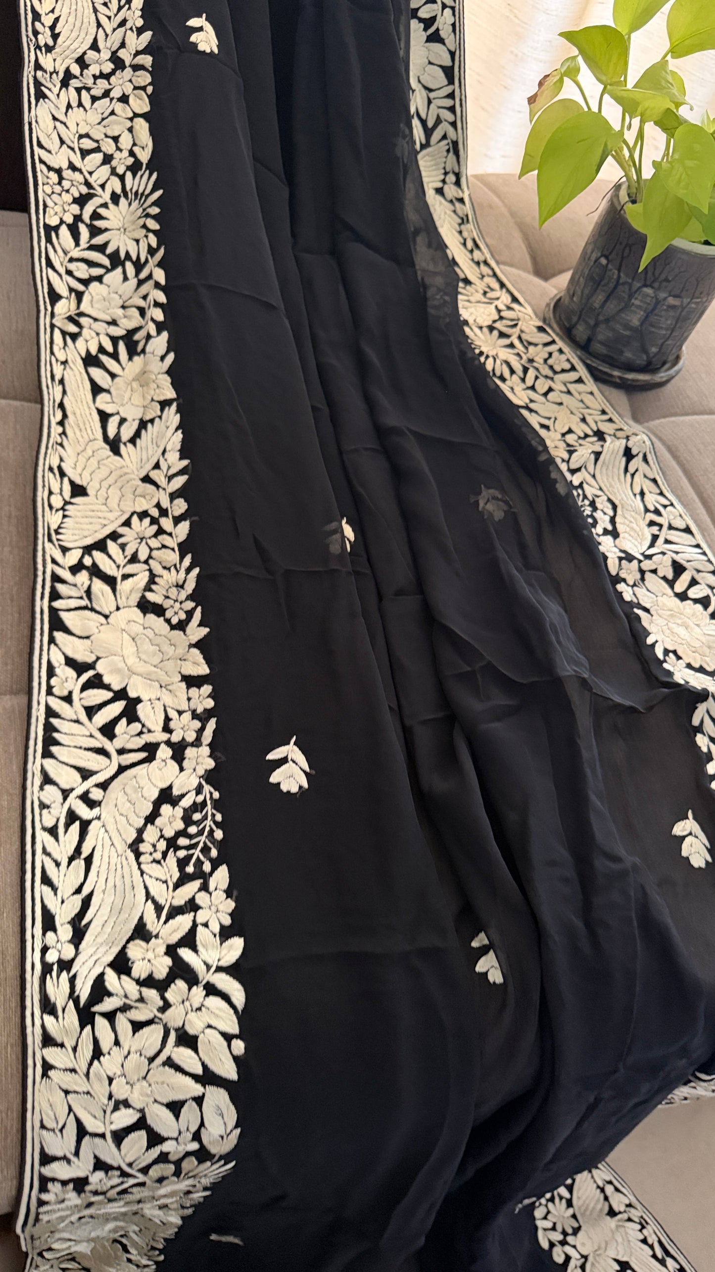 Heirloom Black Parsi Gara Dupatta