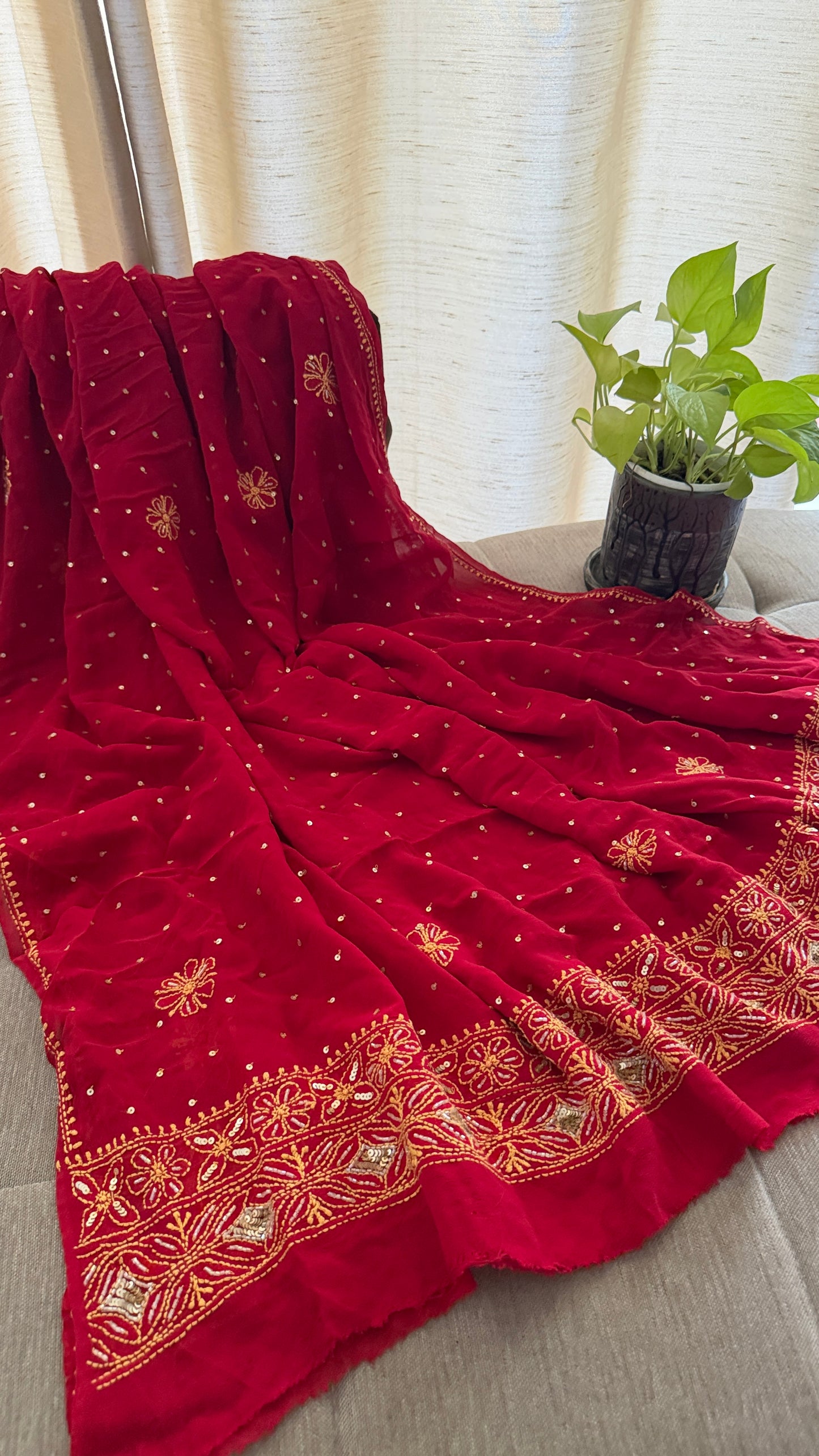 Masterpiece Red Cut Dana & Sequins Work Chikankari Anarkali Suit