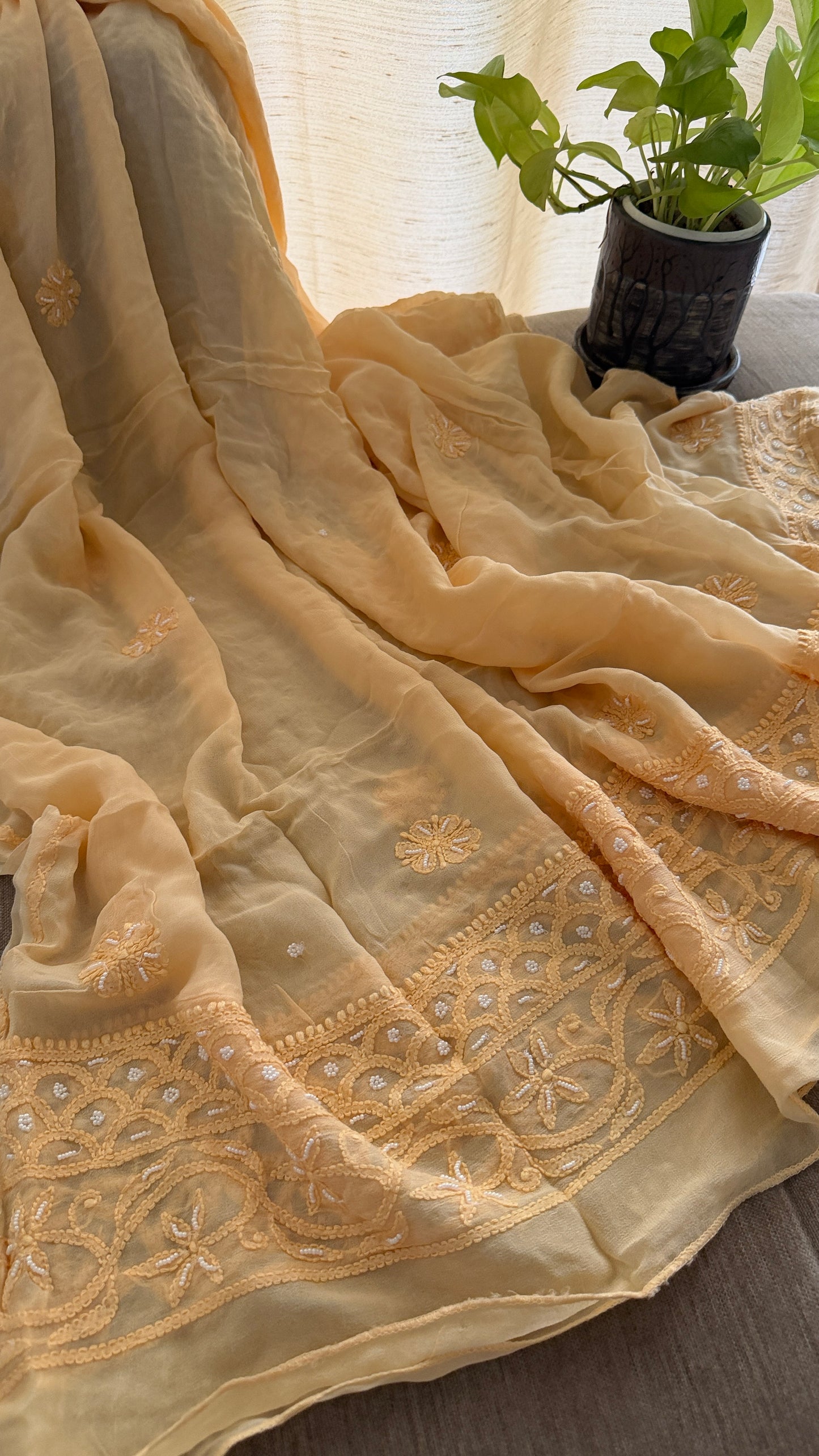 Beige Pearl Chikankari Anarkali Suit