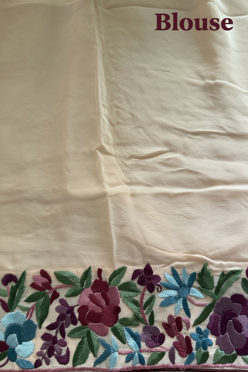 Heirloom Peach Parsi Gara Saree- Crepe silk
