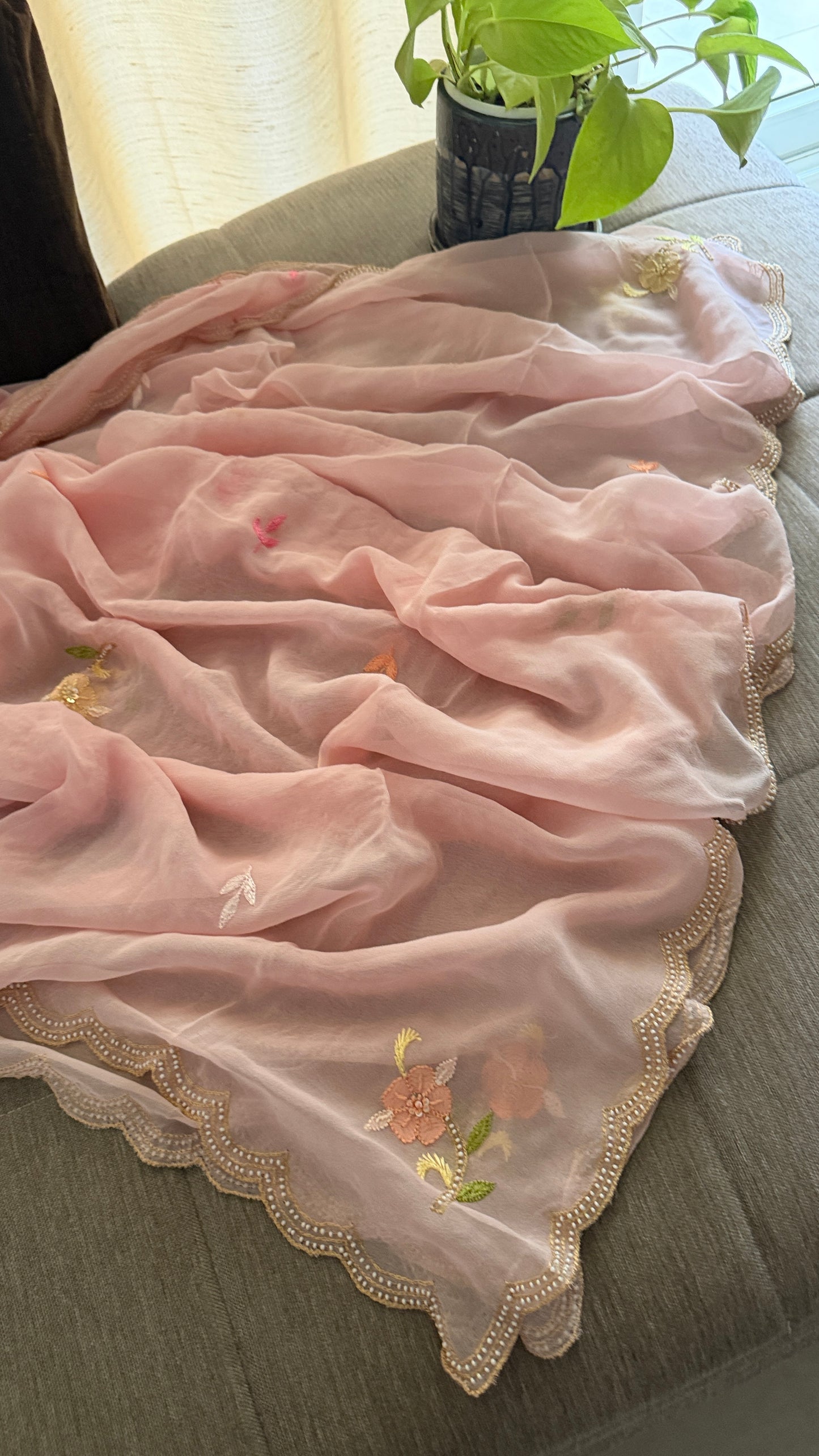 Pastel Pink Parsi Gara & Chikankari Pearl Suit