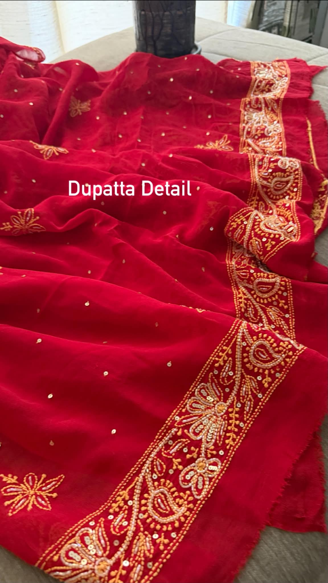 Masterpiece Red Cut Dana Sequin Chikankari Suit (Kurta & Dupatta)