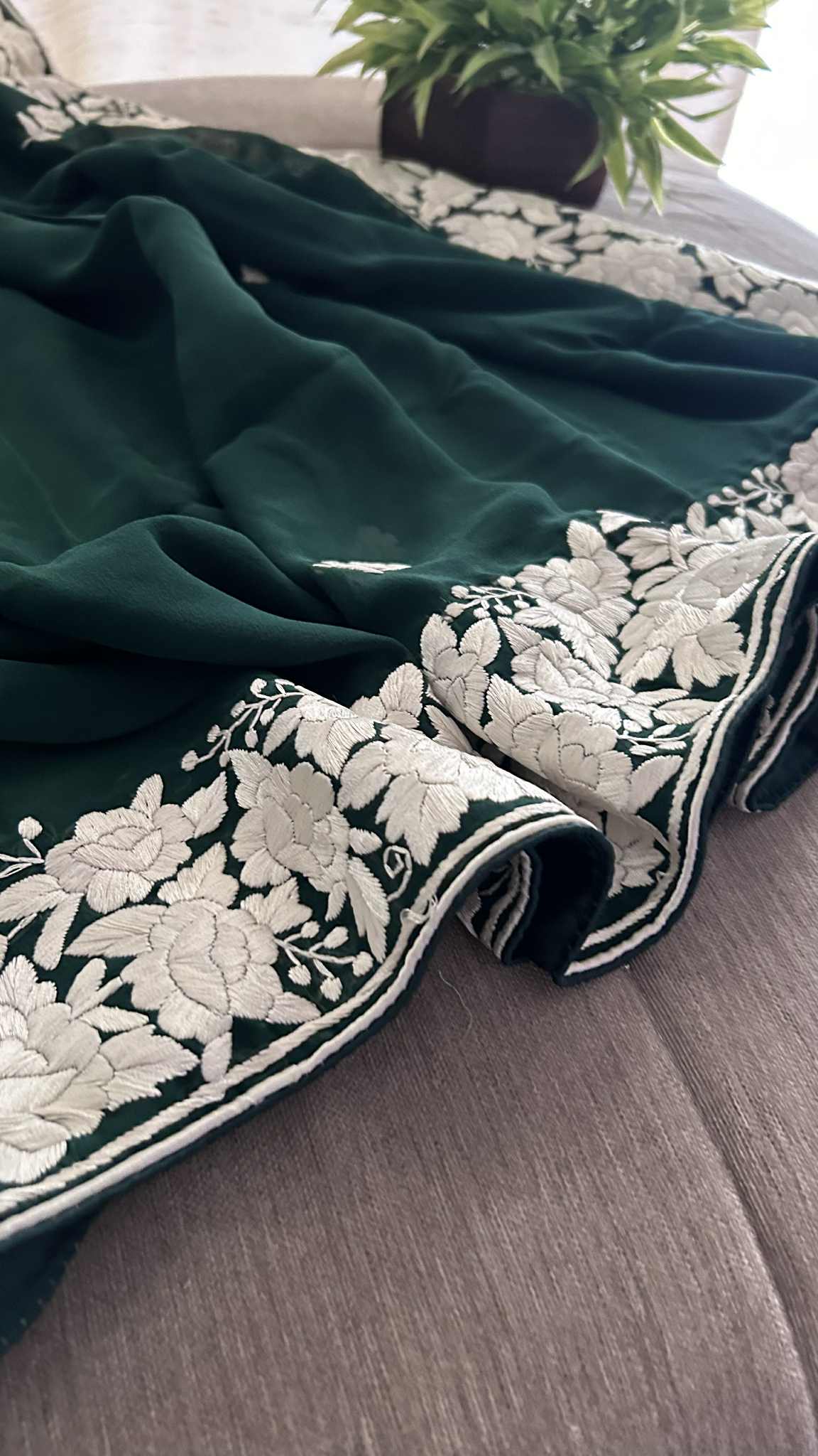 Pre Order Emerald Green Parsi Gara Dupatta