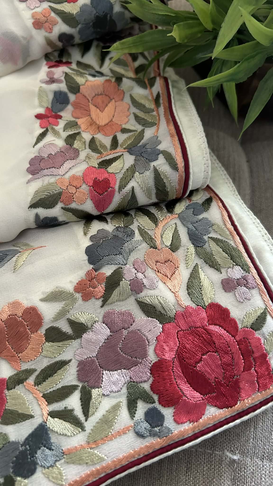 Designer Ivory White Parsi Gara Dupatta