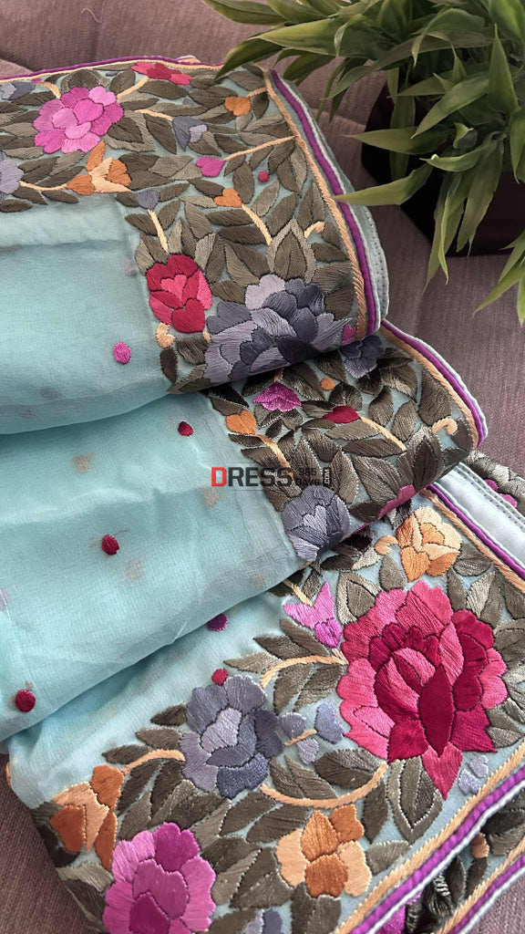 Aqua Green Parsi Gara Dupatta Parsi Gara Dupatta