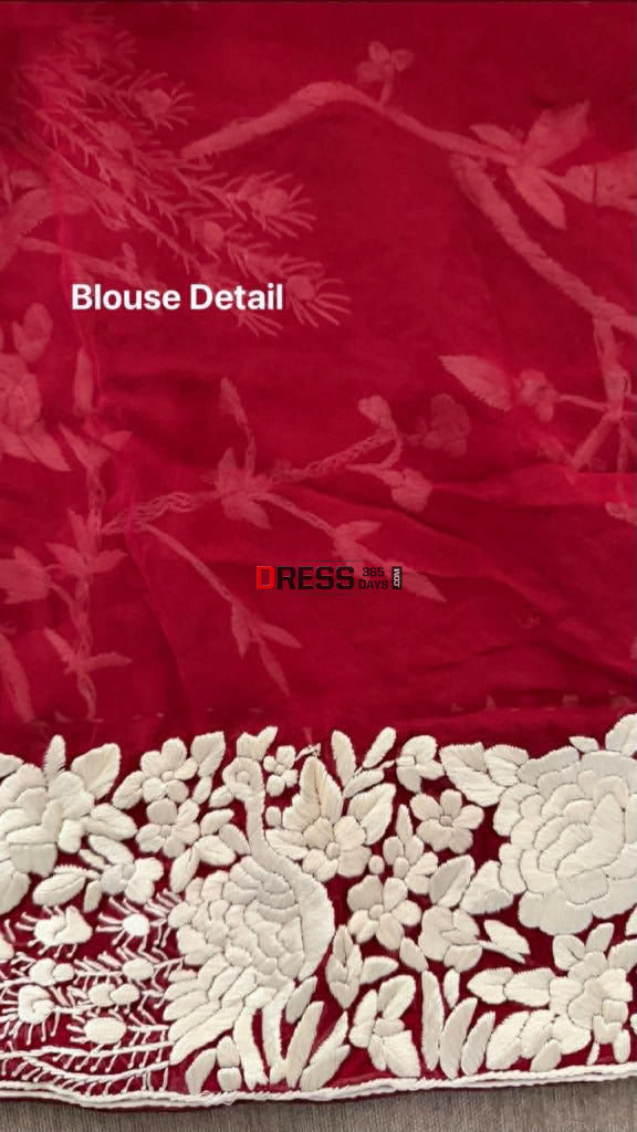 Artisanal Maroon & Ivory Parsi Gara Saree - Parsi Gara Saree