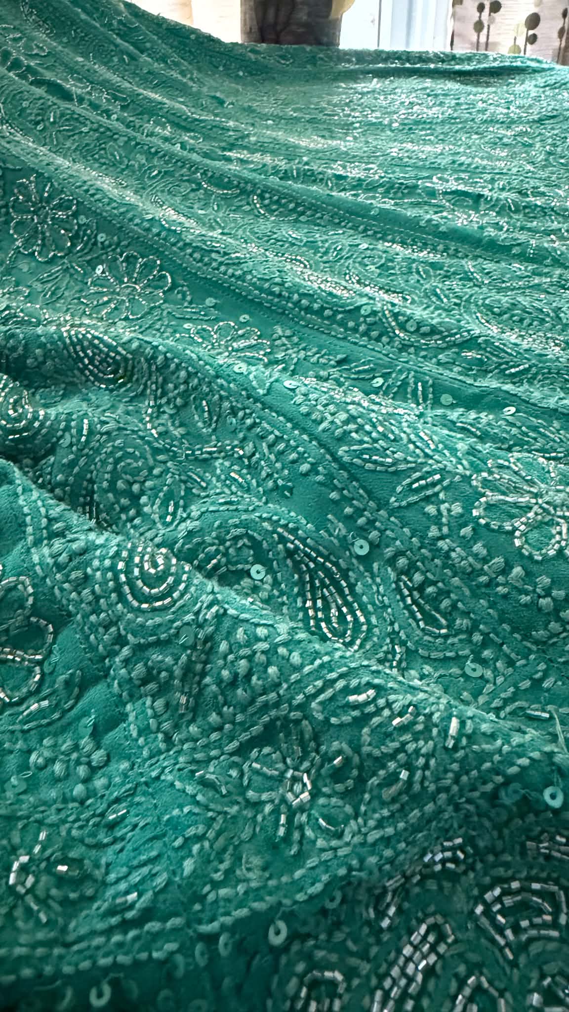 Designer Emerald Greeen Cut Dana Work Chikankari Anarkali & Dupatta Set