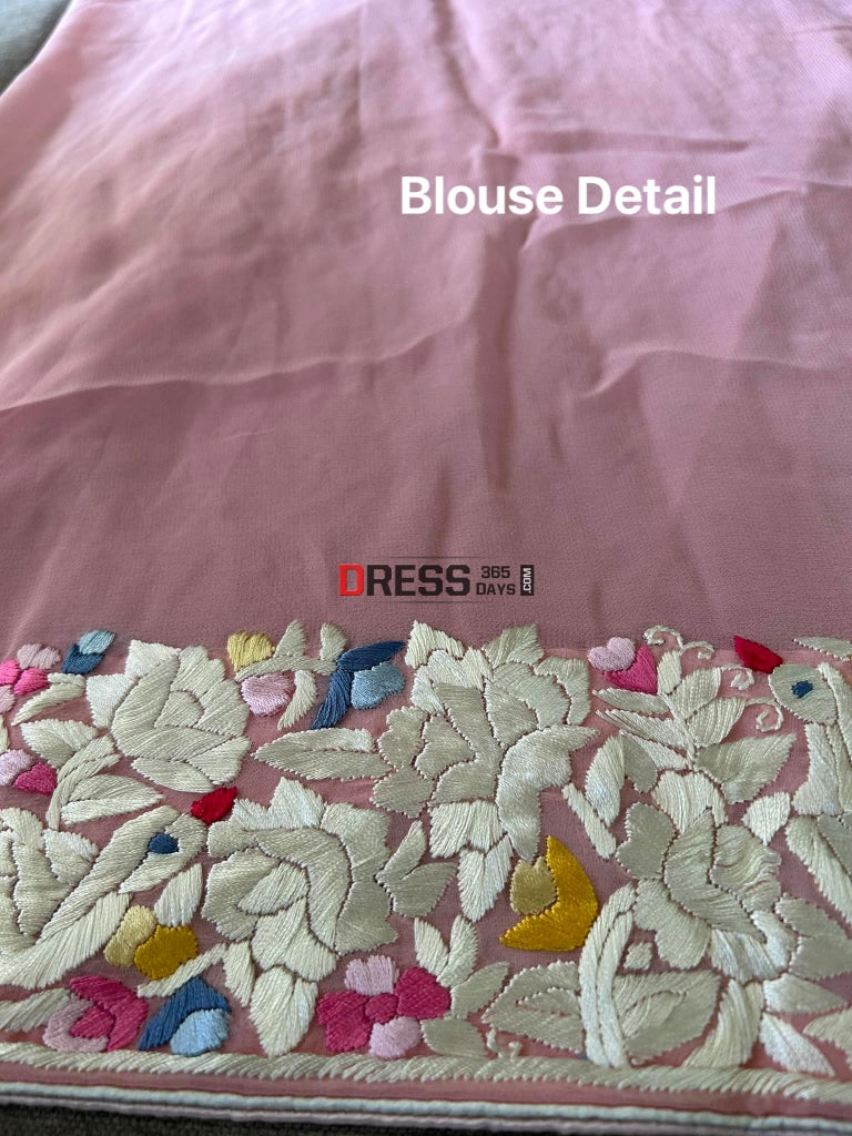 Baby Pink Parsi Gara Hand Embroidered Saree