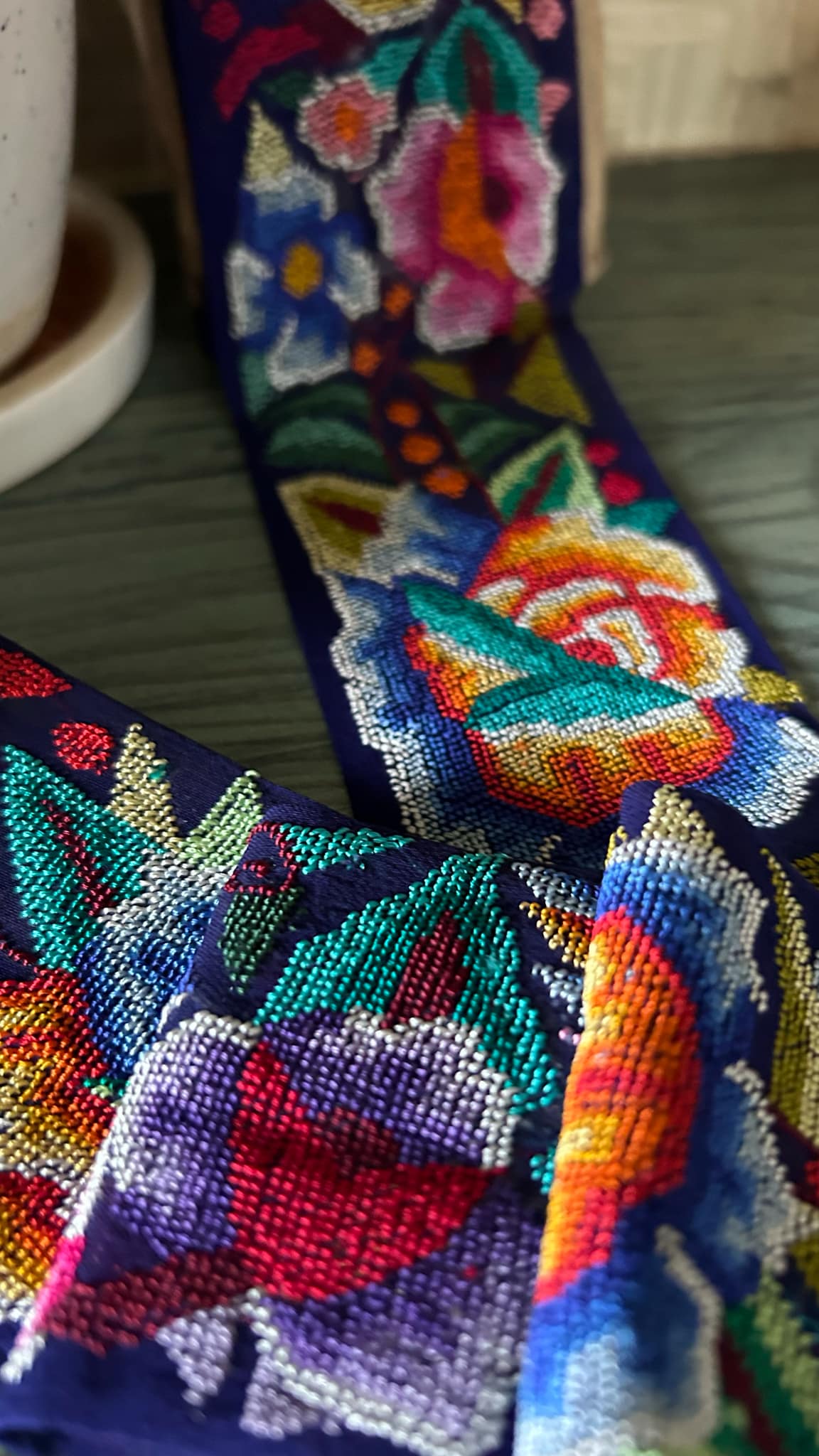 Exclusive Deep Blue Petit Point Hand Embroidered Border