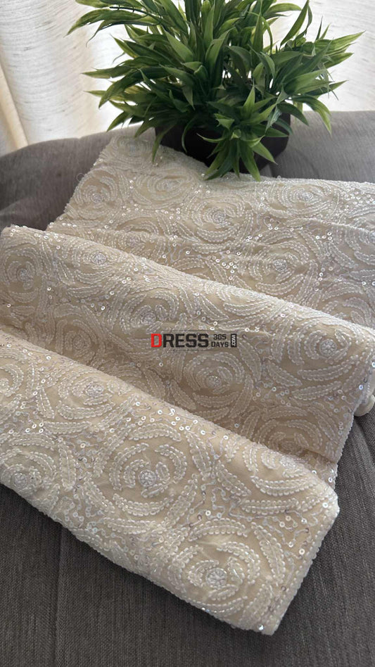 Beige Chikankari Cut Dana Sequins Suit (Kurta & Dupatta) Chikankari Suits