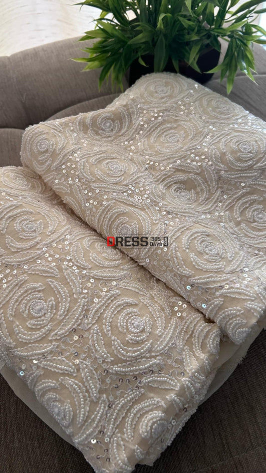 Beige Chikankari Pearl Suit (Kurta & Dupatta) Suits