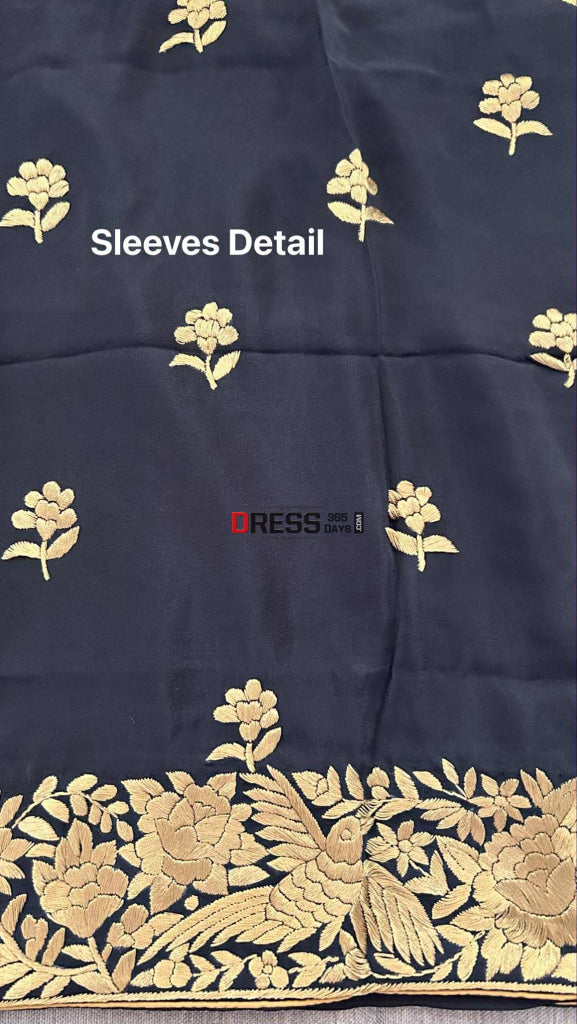 Black & Gold Parsi Gara Suit (Three Piece) Parsi Gara Suits