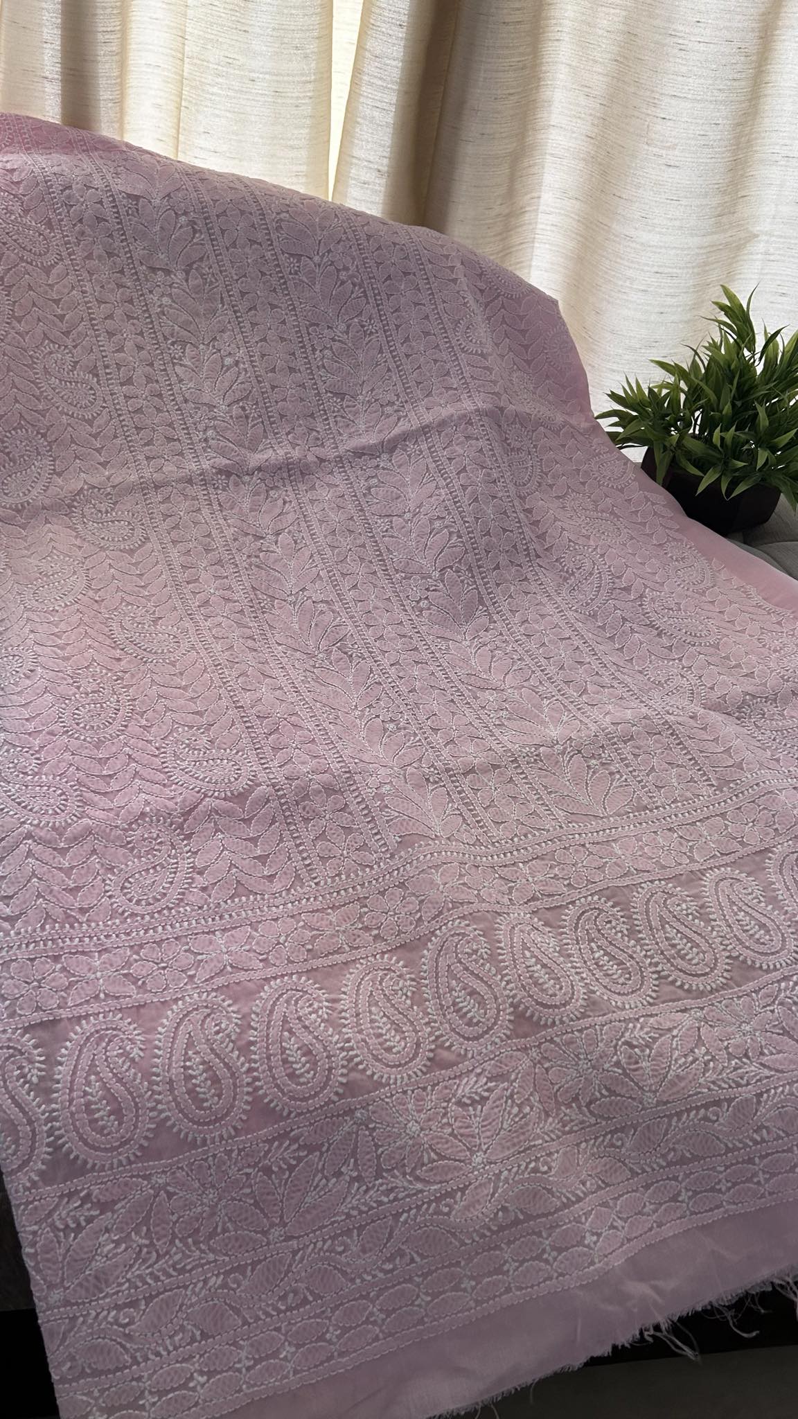 Baby Pink Cotton Chikankari Kurti Fabric (Kurti Fabric)