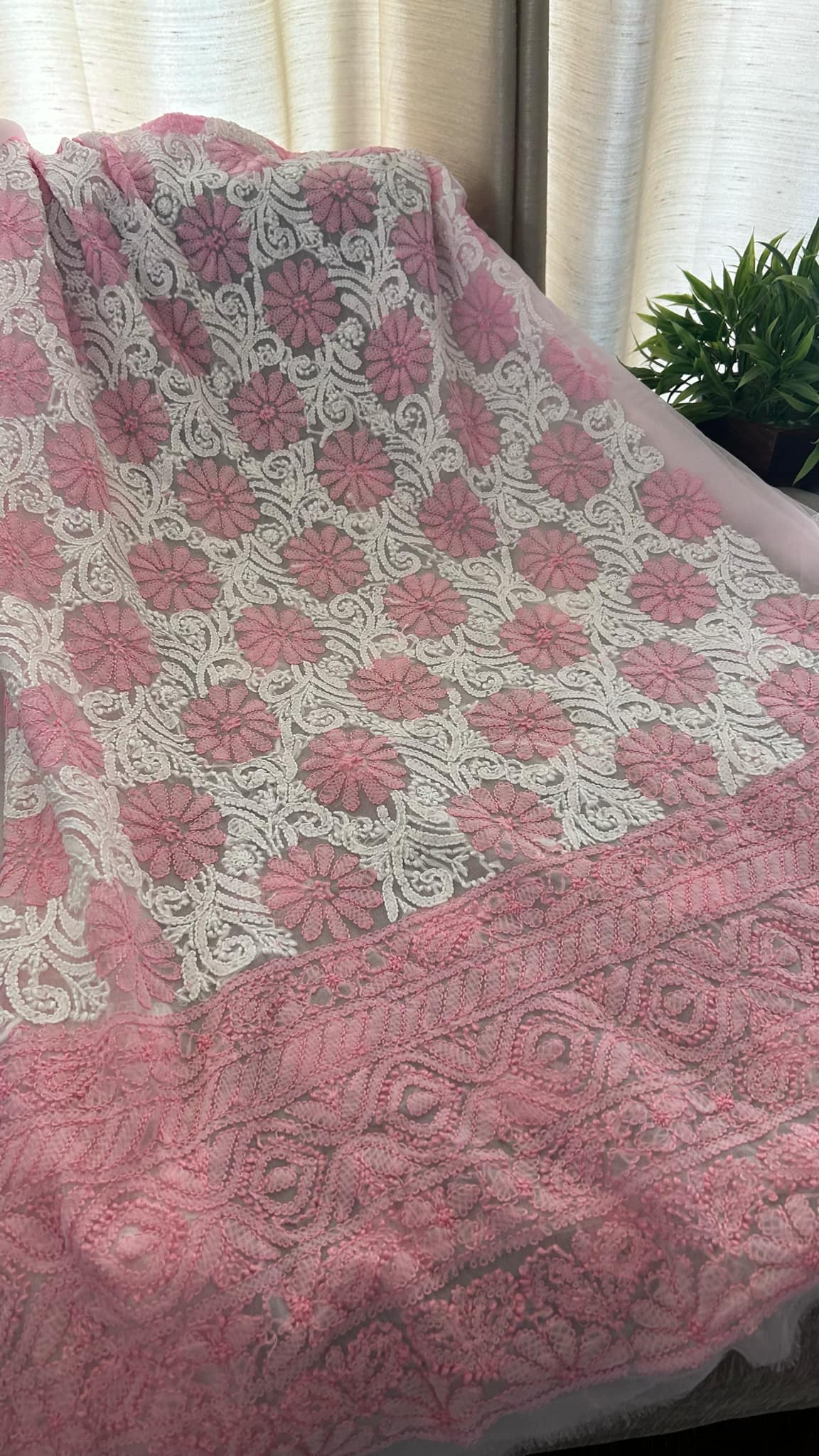Baby Pink Georgette Chikankari Kurti Fabric (Only Kurti)
