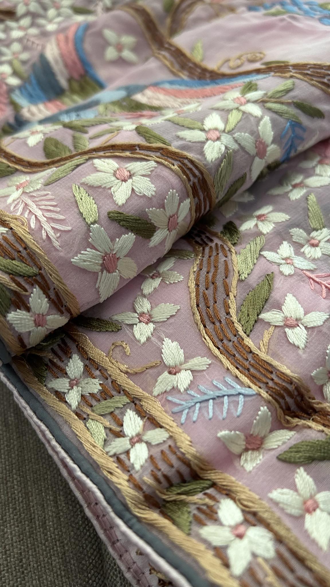 Pre OrderDesigner Pink Multicolour Parsi Gara Dupatta