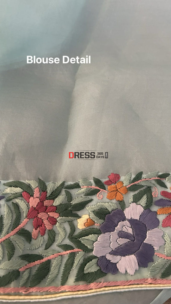 Designer Aqua Green Organza Parsi Gara Saree Parsi Gara Saree