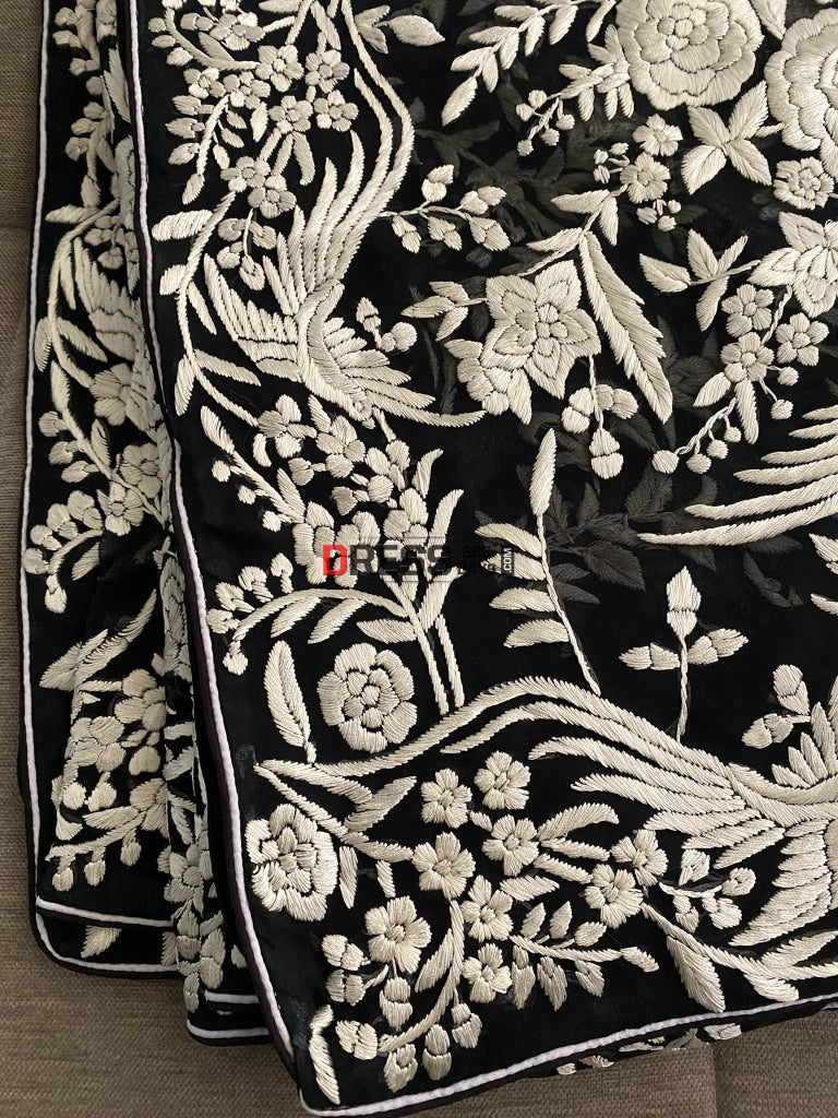 Designer Black Ivory Parsi Gara Dupatta