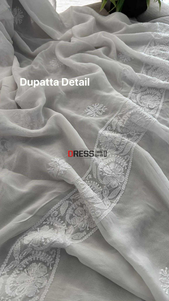 Designer Ivory Pearl Cut Dana Lucknowi Chikankari Work Suit (Kurta & Dupatta) Chikankari Suits
