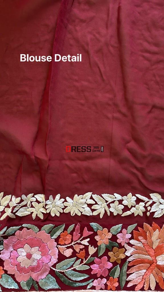 Designer Maroon Multicolor Parsi Gara Saree Parsi Gara Saree