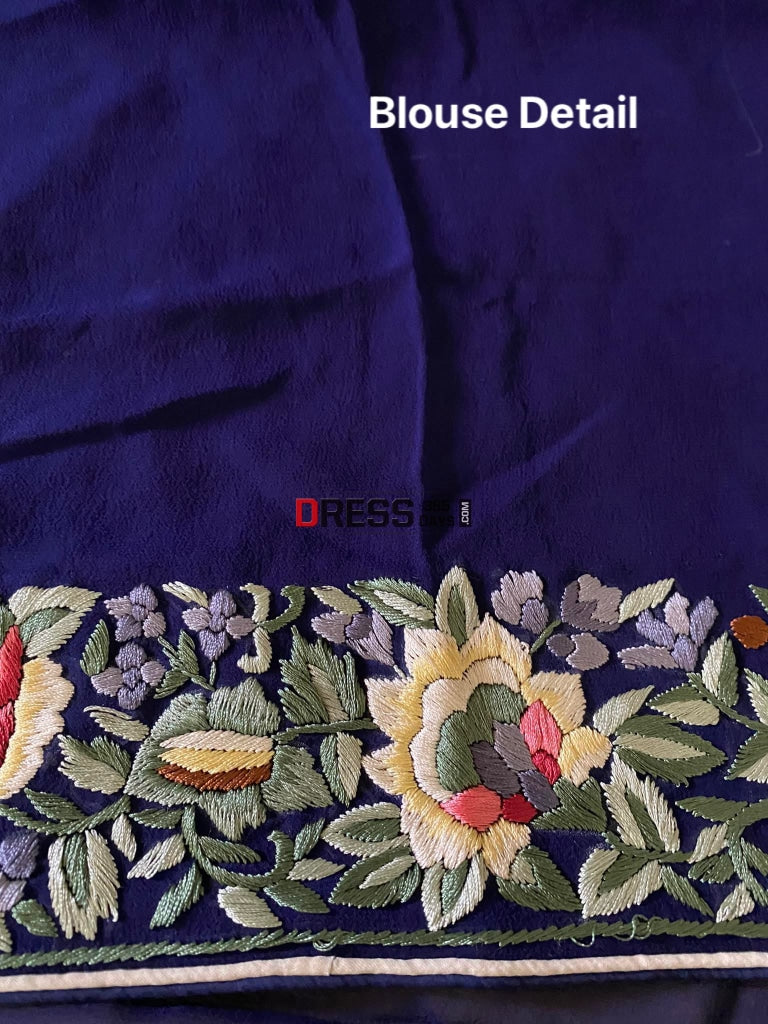 Designer Navy Parsi Gara Pure Georgette Saree