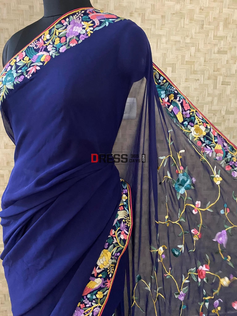 Designer Navy Parsi Gara Saree