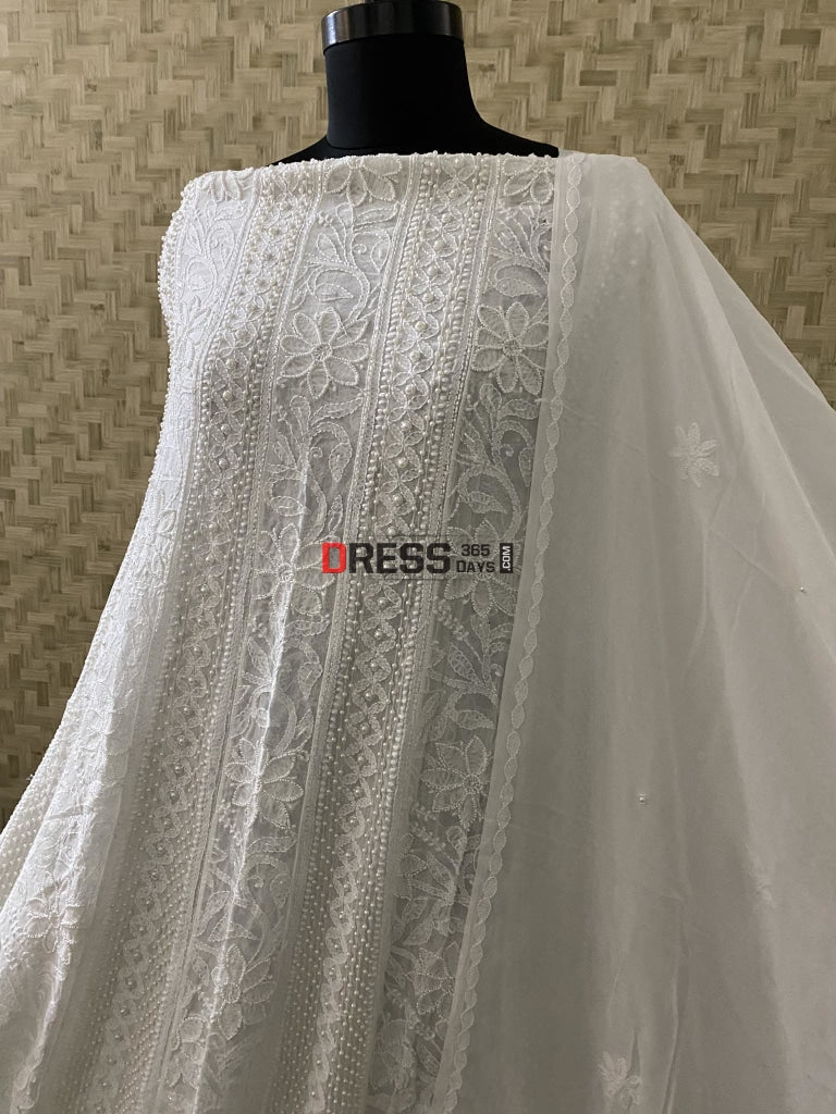 Designer Pearl Lucknowi Chikankari Anarkali Suit