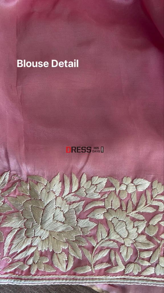 Designer Pink Organza Parsi Gara Saree Parsi Gara Saree