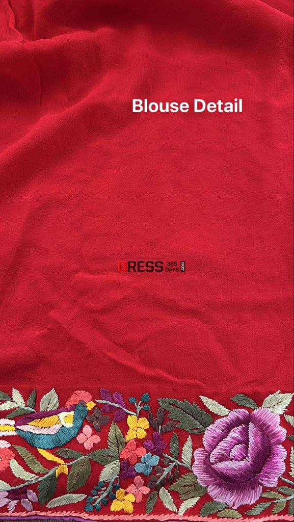 Designer Red Multicolor Parsi Gara Saree Parsi Gara Saree