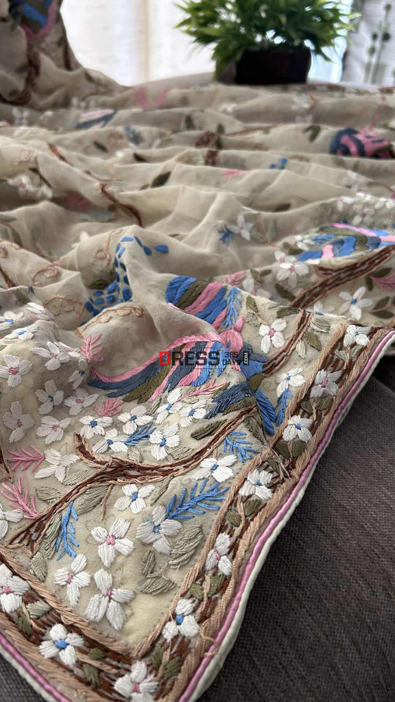 Dusty Yellow Parsi Gara Dupatta Parsi Gara Dupatta