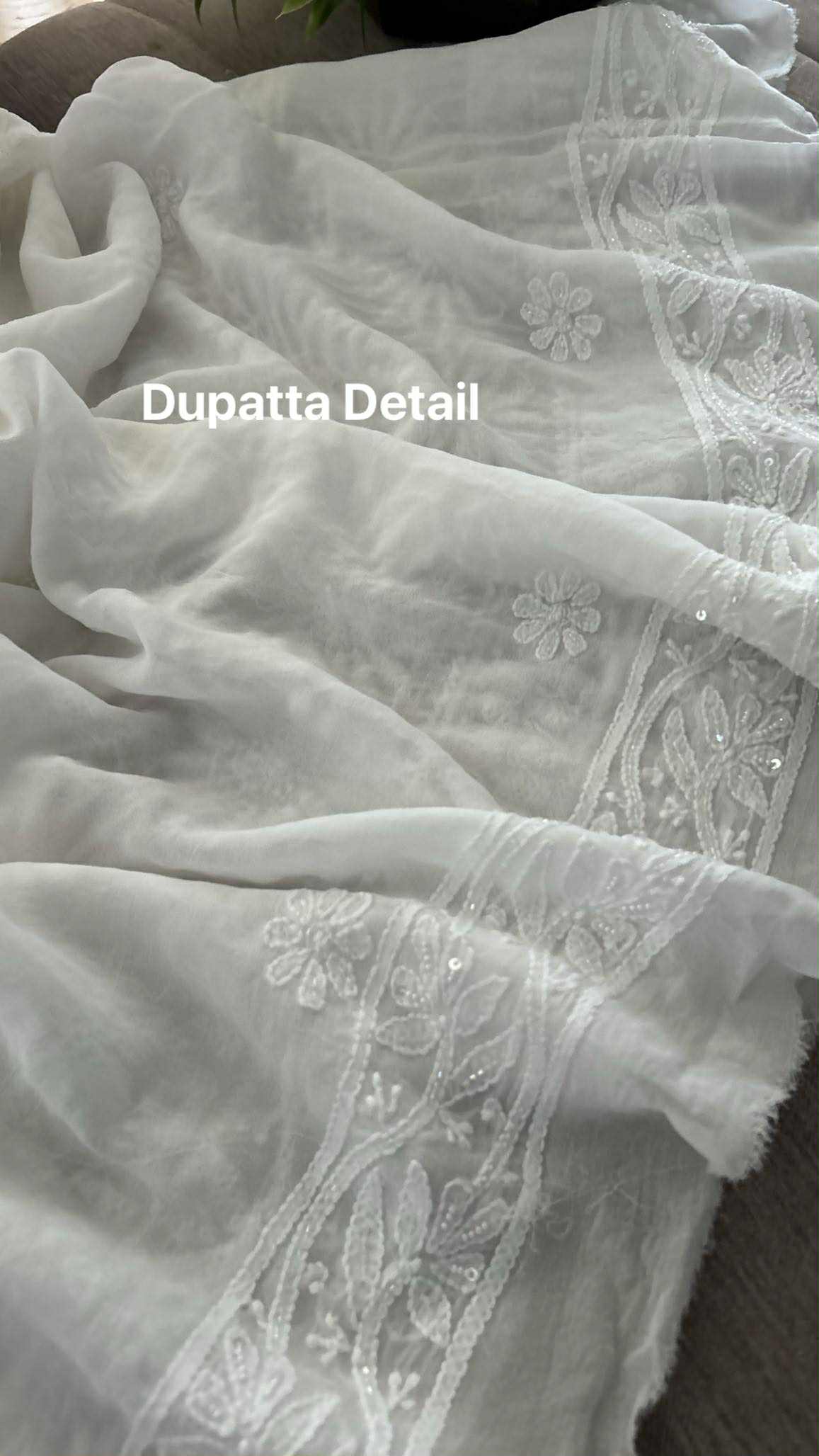 Designer Pearl Cut Dana Chikankari Kurta Dupatta Set