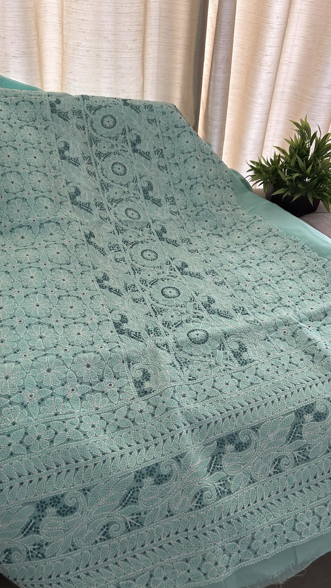 Sea Green Cotton Chikankari Kurti Fabric (Kurti Fabric)