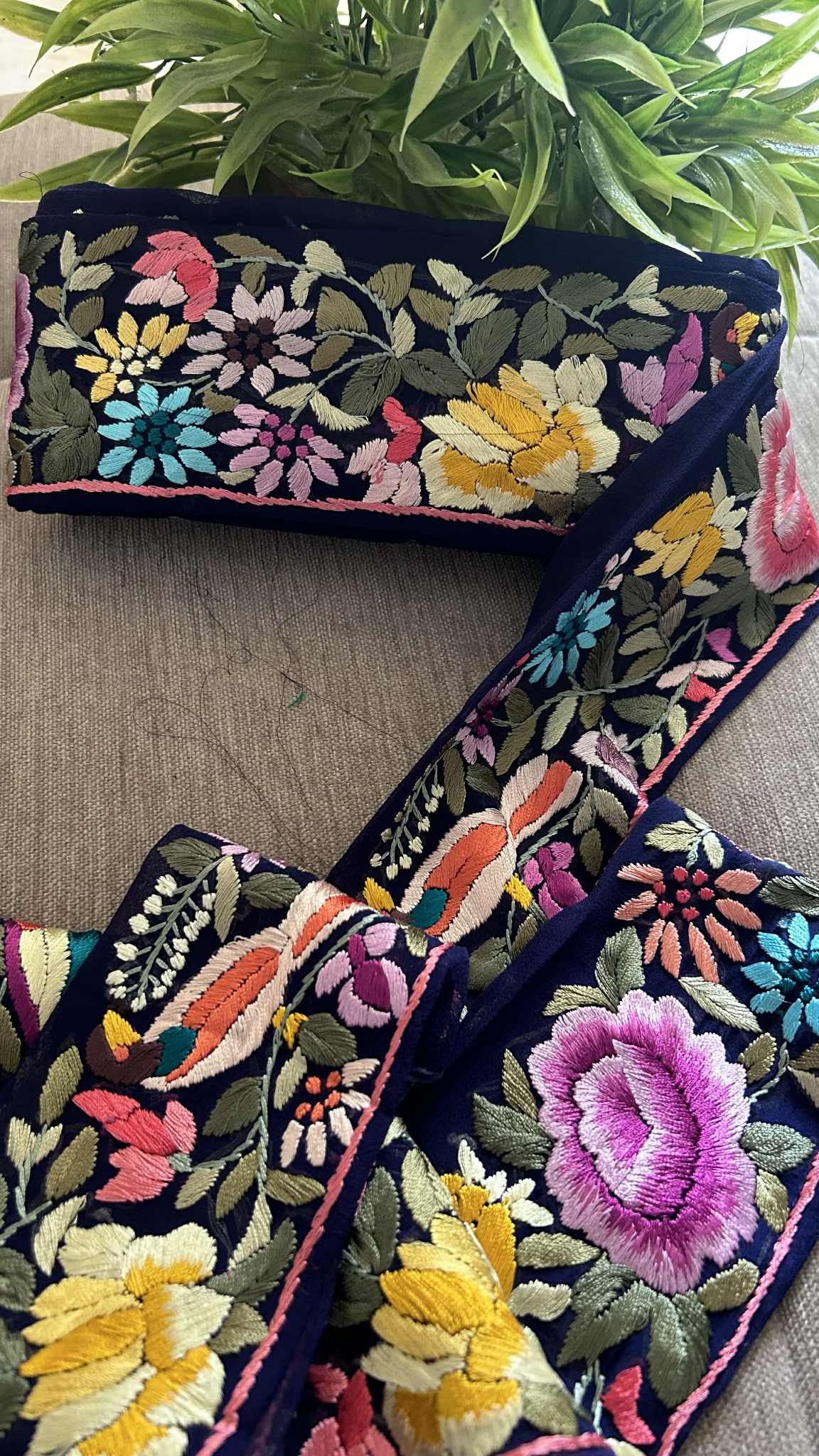 Designer Navy Multicolour Parsi Gara Border