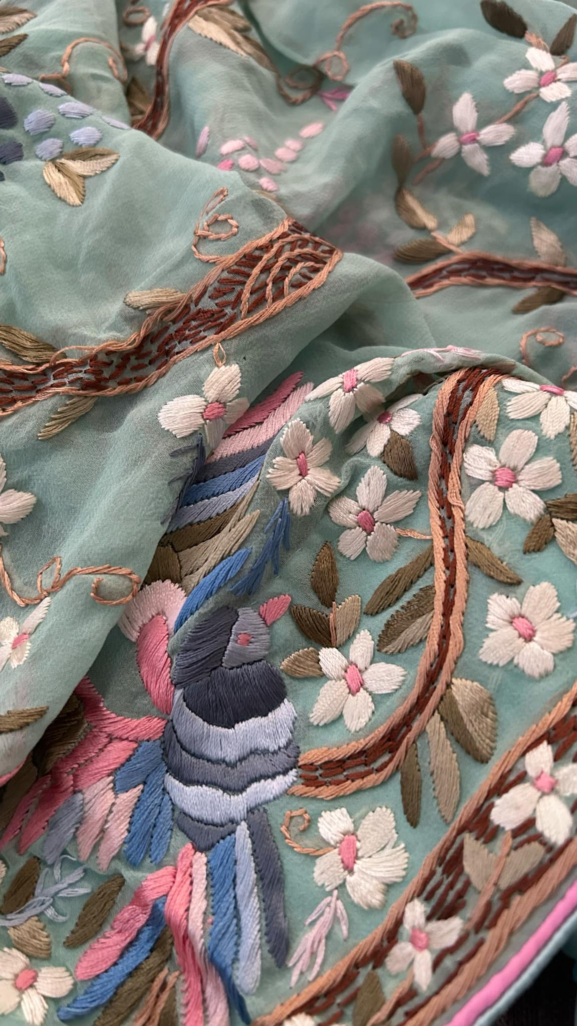 Pre Order Mint Green Parsi Gara Dupatta