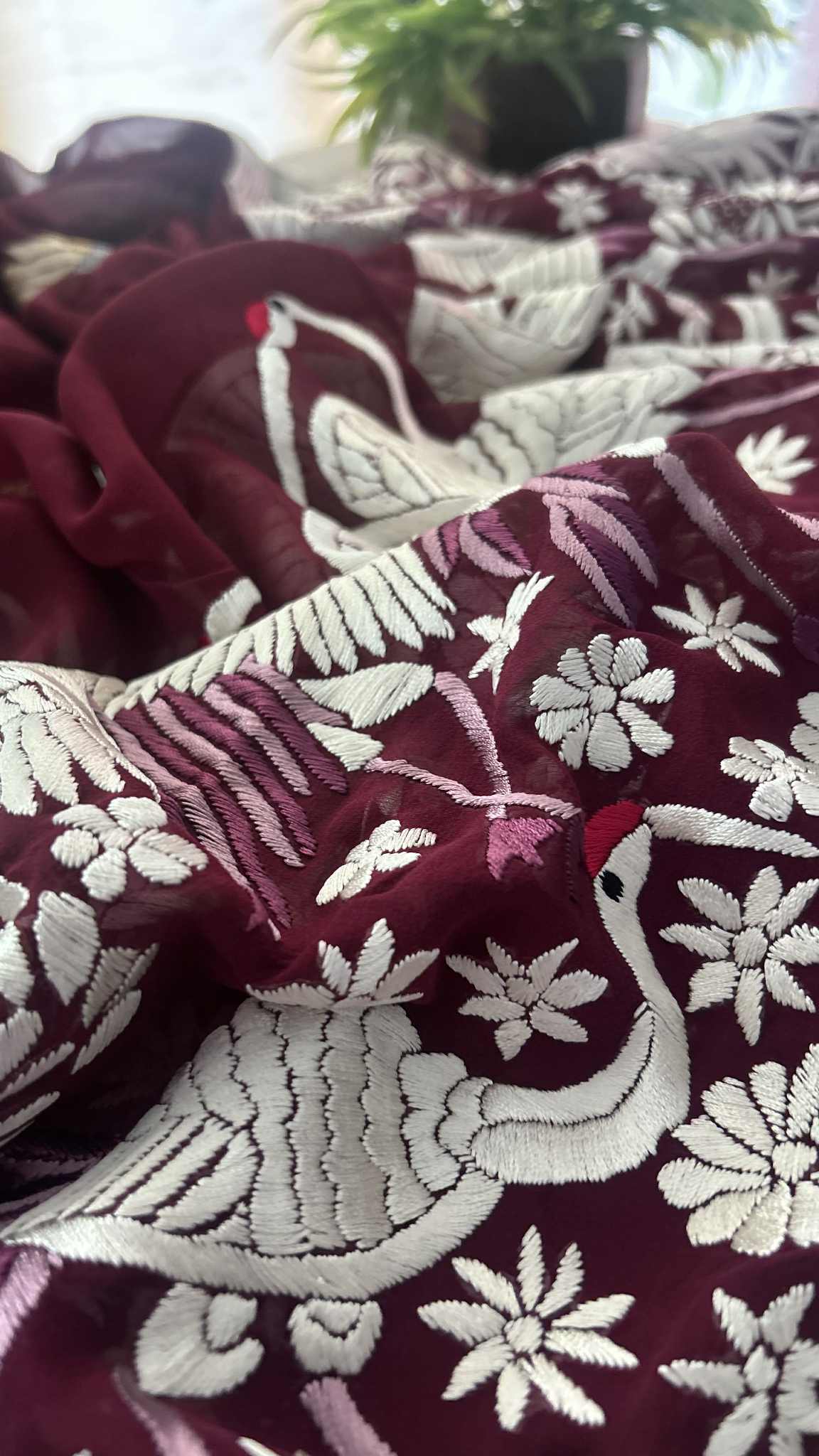 Designer Maroon Parsi Gara Dupatta