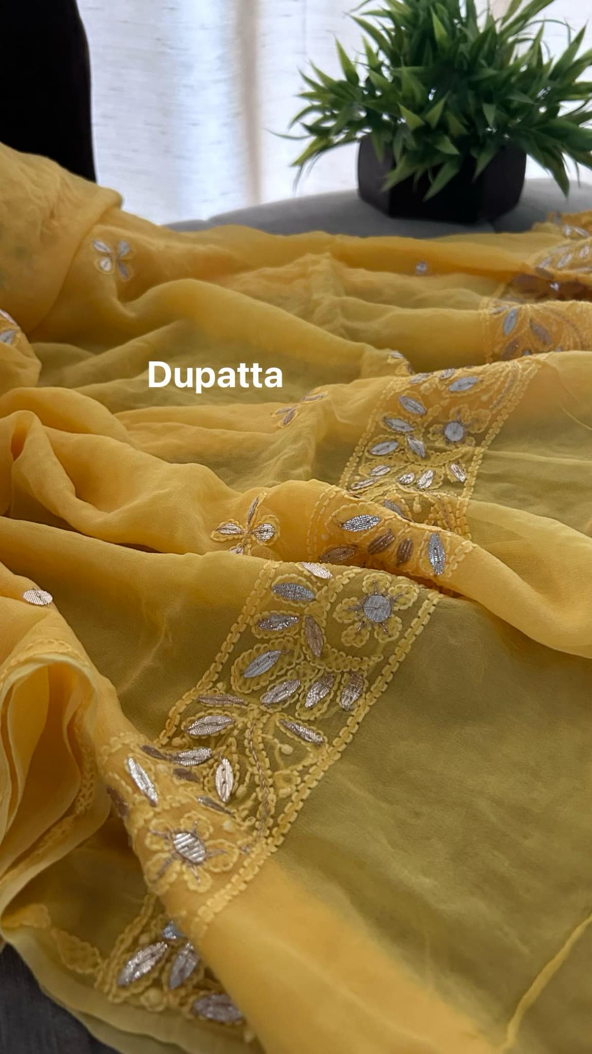 Mango Yellow Mirror & Gota Patti Chikankari Suit (Kurta & Dupatta)