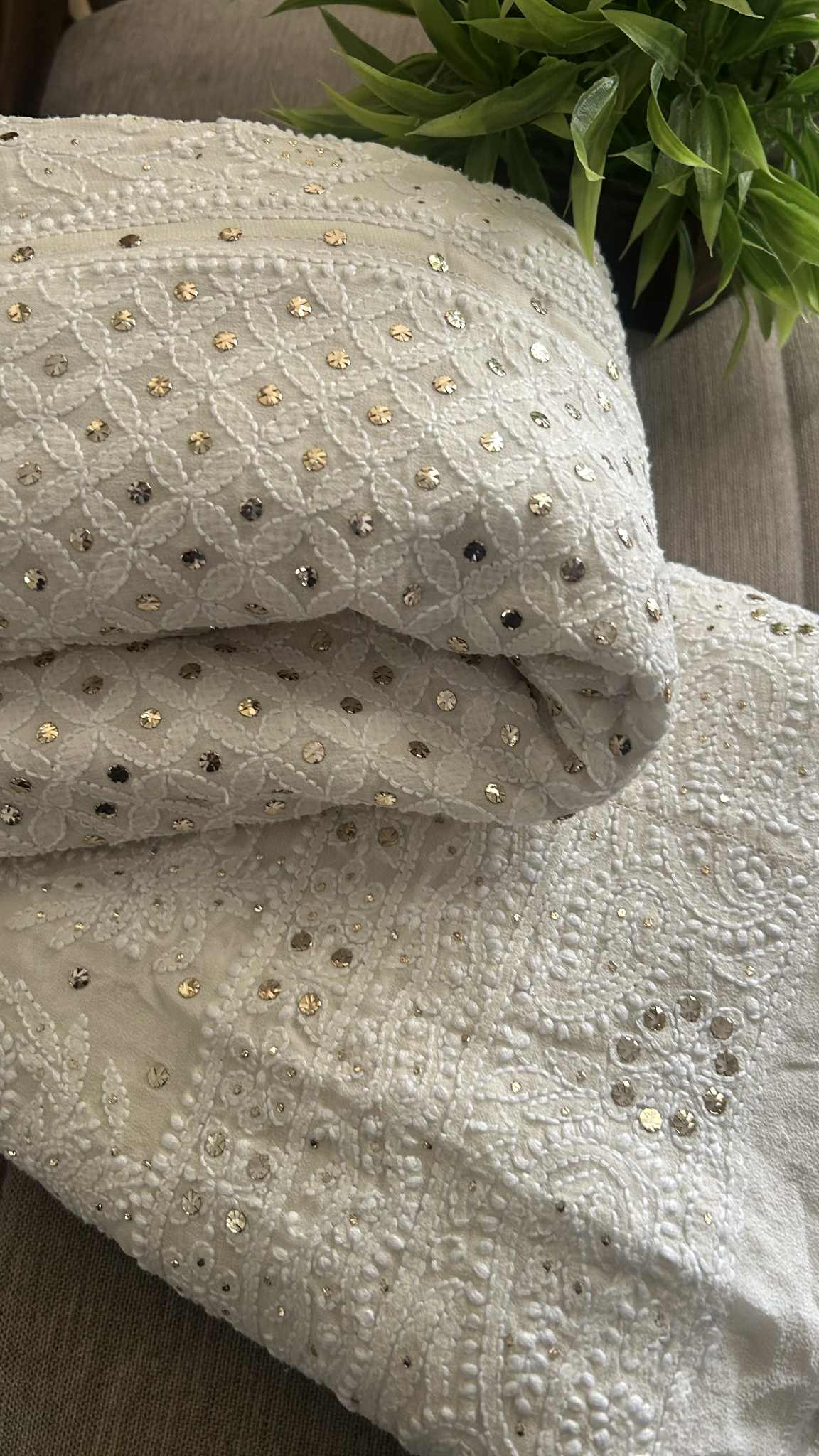 Ivory White Mukaish Chikankari Lehenga Skirt (Lehenga Only)