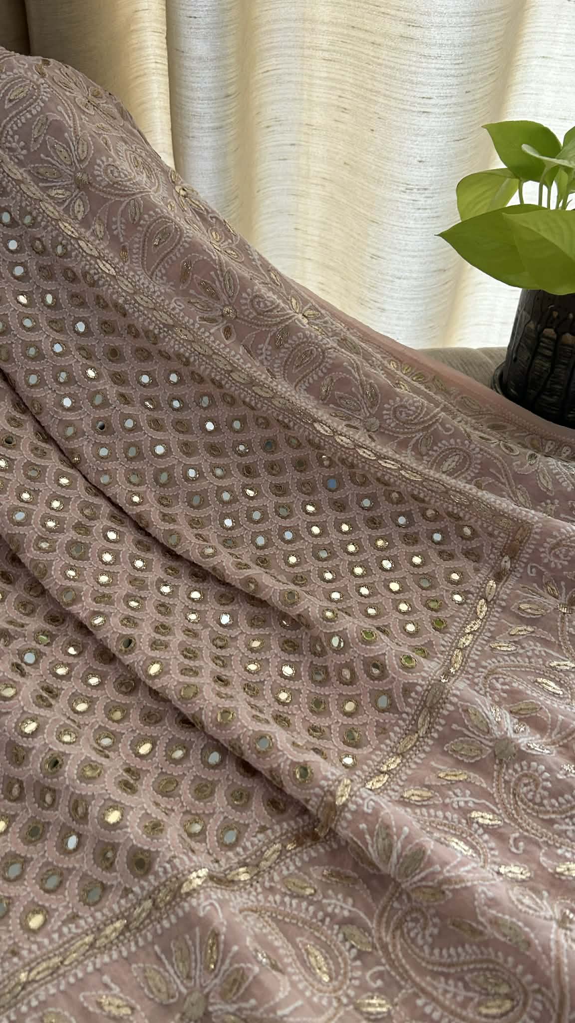 Pastel Pink Mirror & Gota Patti Chikankari Dupatta