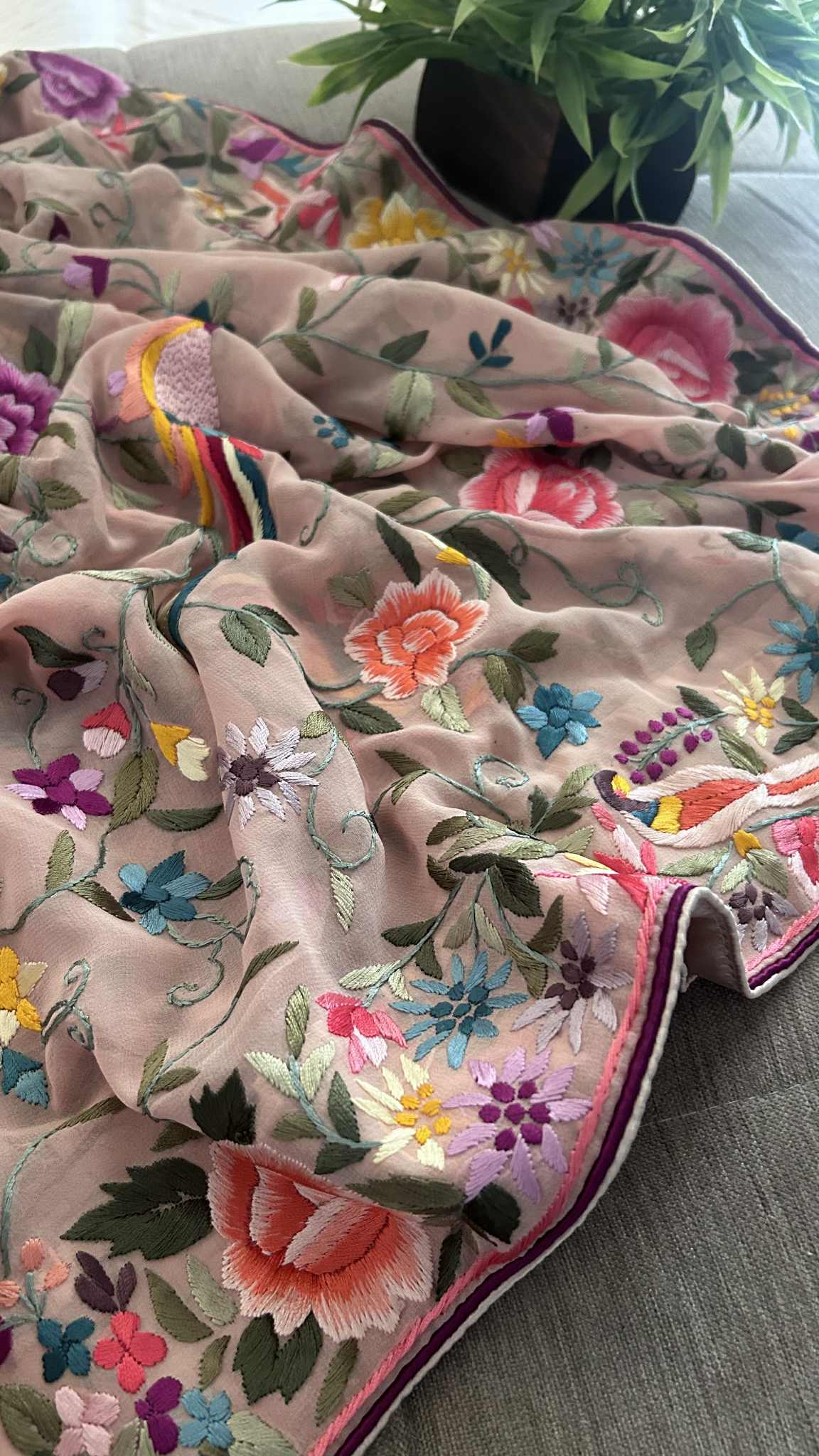 Pre Order Handcrafted Peach Heirloom Parsi Gara Dupatta