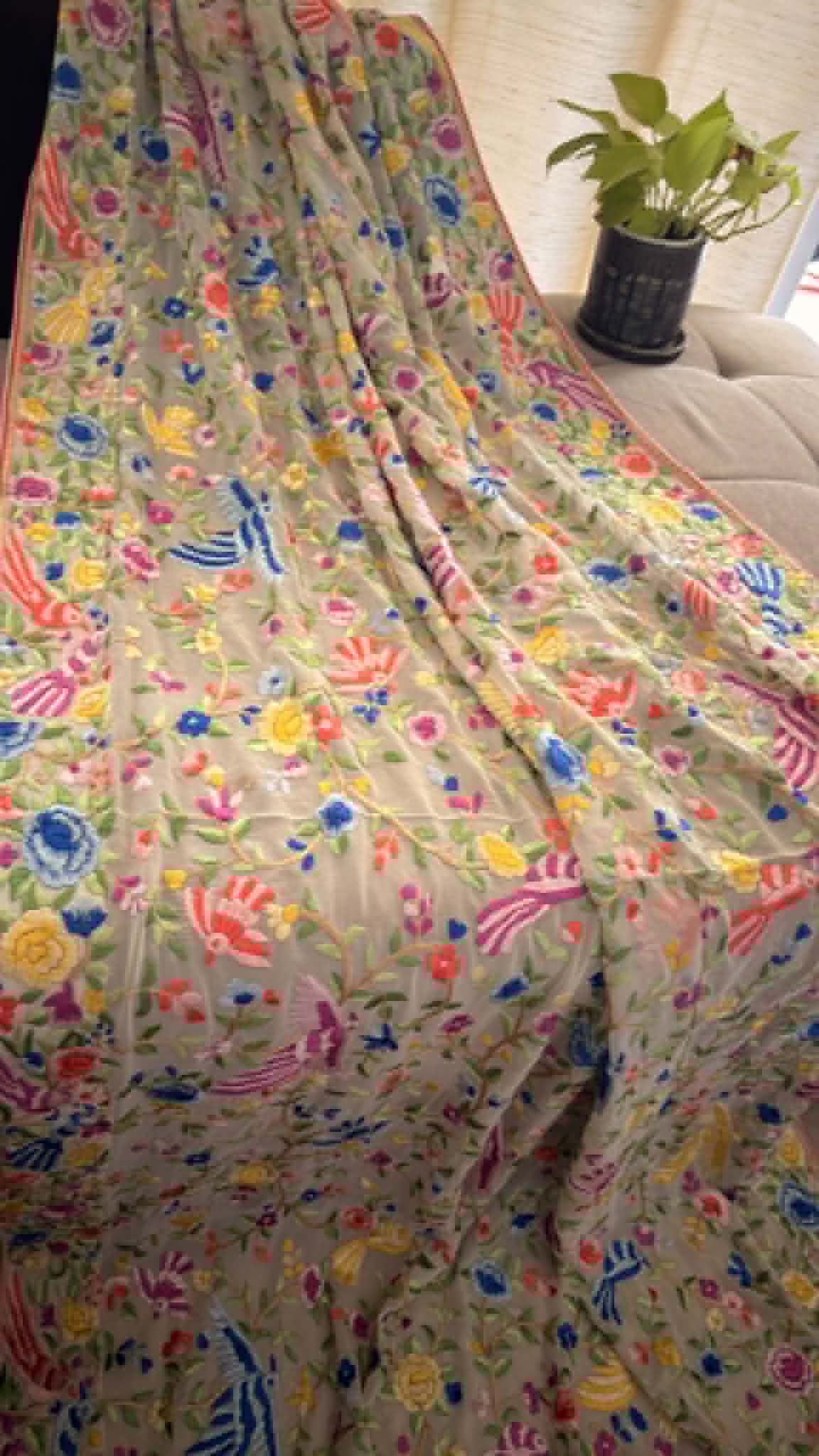 Elegant Ivory Multicolour Parsi Gara Dupatta
