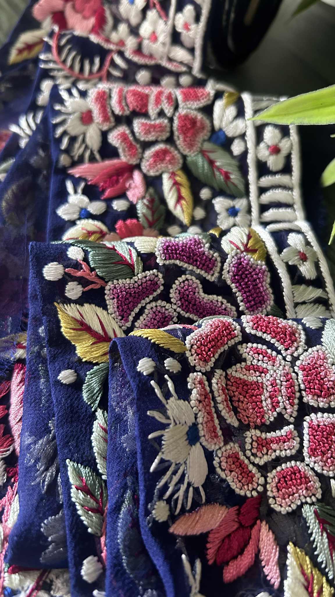 Navy Exclusive Parsi Gara Hand Embroidered Border