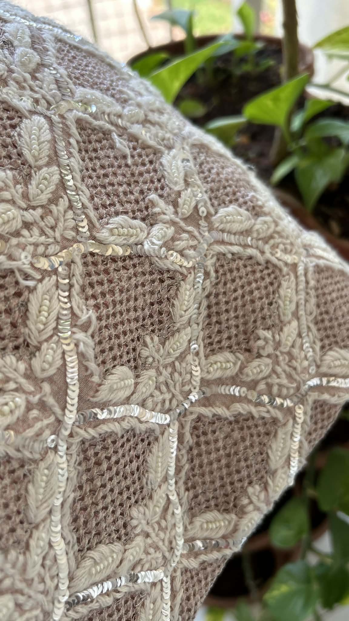 Rose Gold Hand Jaali & Pearl Tissue Chanderi Suit (Kurta & Dupatta)