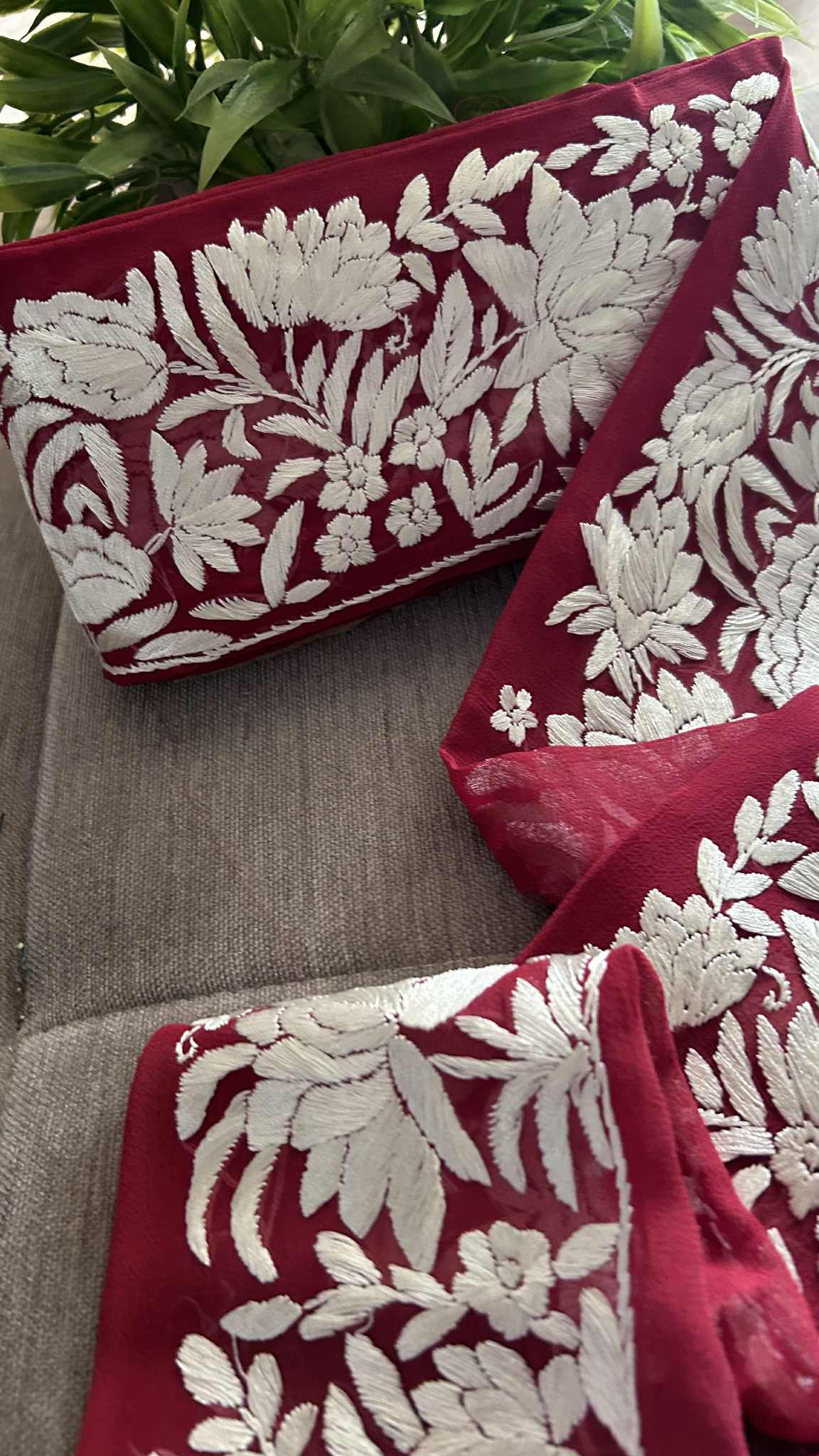 Dusty Red Ivory Parsi Gara Border