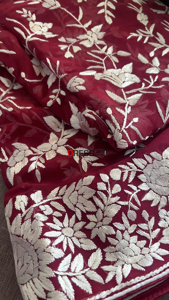 Elegant Ivory & Red Parsi Gara Dupatta Parsi Gara Dupatta