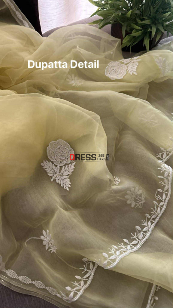 Exclusive Lemon Yellow Organza Chikankari Pearl Suit Chikankari Suits