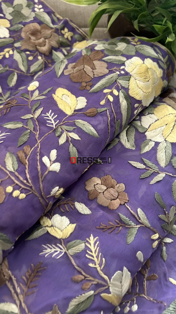 Exclusive Lilac Parsi Gara Dupatta with Floral Multicolour Embroidery Parsi Gara Dupatta