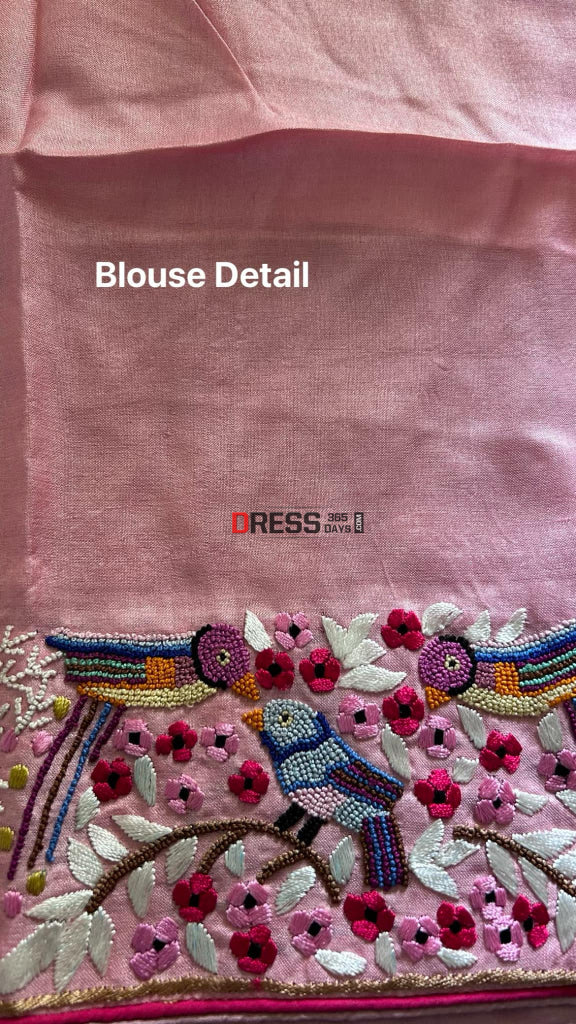Exclusive Pastel Pink Tussar Silk Parsi Gara Saree